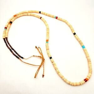 Vtg Melon Shell Heishi Necklace Faux Turquoise Coral Onyx Beads 30"